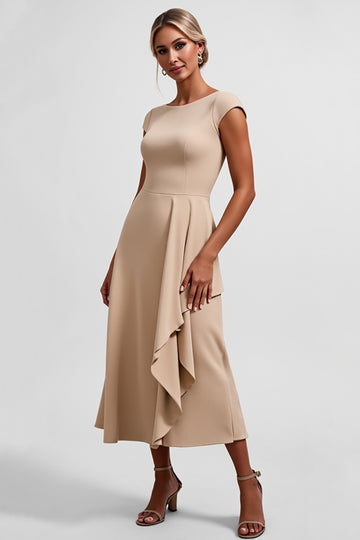 Champagne A Line Mother of the Bride Dress with Ruffles